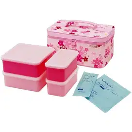 SKATER(JAPAN) Lunch Box+Cool Bag+Ice Pack set warna Pink