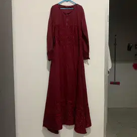 Gamis Pesta Merah Marun Mix Brukat High Quality