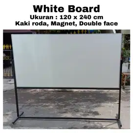 White Board Uk 120 x 240 cm Double face Magnet Kaki Roda Papan Tulis