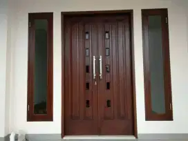 Pintu kupu tarung jati+kusen+2 jendela beserta kusen