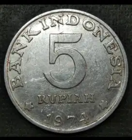 Koleksi uang 5 rupiah tahun 1974 sangat langka,asli original, buktikan