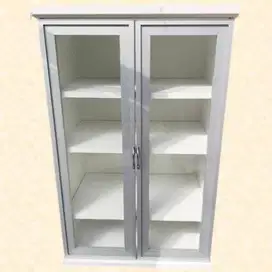 MDF White Low Cabinet Product Japan / Rak Serbaguna Tutup Pintu Kaca