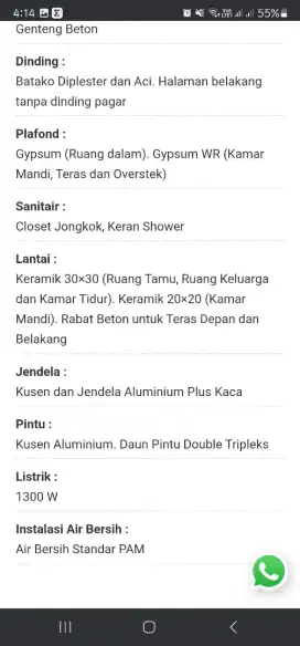 Jual Cepat Type 36/72  siap huni, air dan listrik sdh terpasang.
