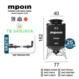 Tandon air/toren air/tangki air SNI MPOIN PLUS DRAIN 350 L warna hitam