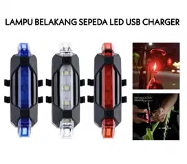 Lampu Sepeda Belakang Rechargable Baterai Isi Ulang Merah Putih Biru