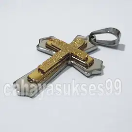 Kalung Salib Titanium Steel Gold Cross Necklace Liontin 5cm x 3,3cm