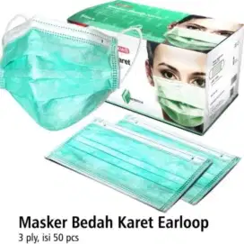 Gratis Antar - Masker Earloop HIJAU Onemed One Med 3 Ply / Lapis