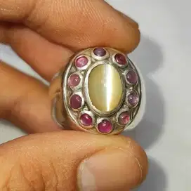 Cincin Natural Opal Cat Eye Plus Ruby Ring Perak Custom Plus Memo