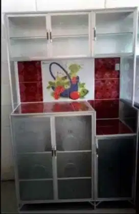 RAK DAPUR KERAMIK 6 PINTU FRAME ALMINI PUTIH KACA ES 100-160