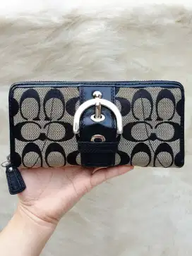 Dompet Import Eks Coach Panjang Kanvas mix Kulit Asli Wanita