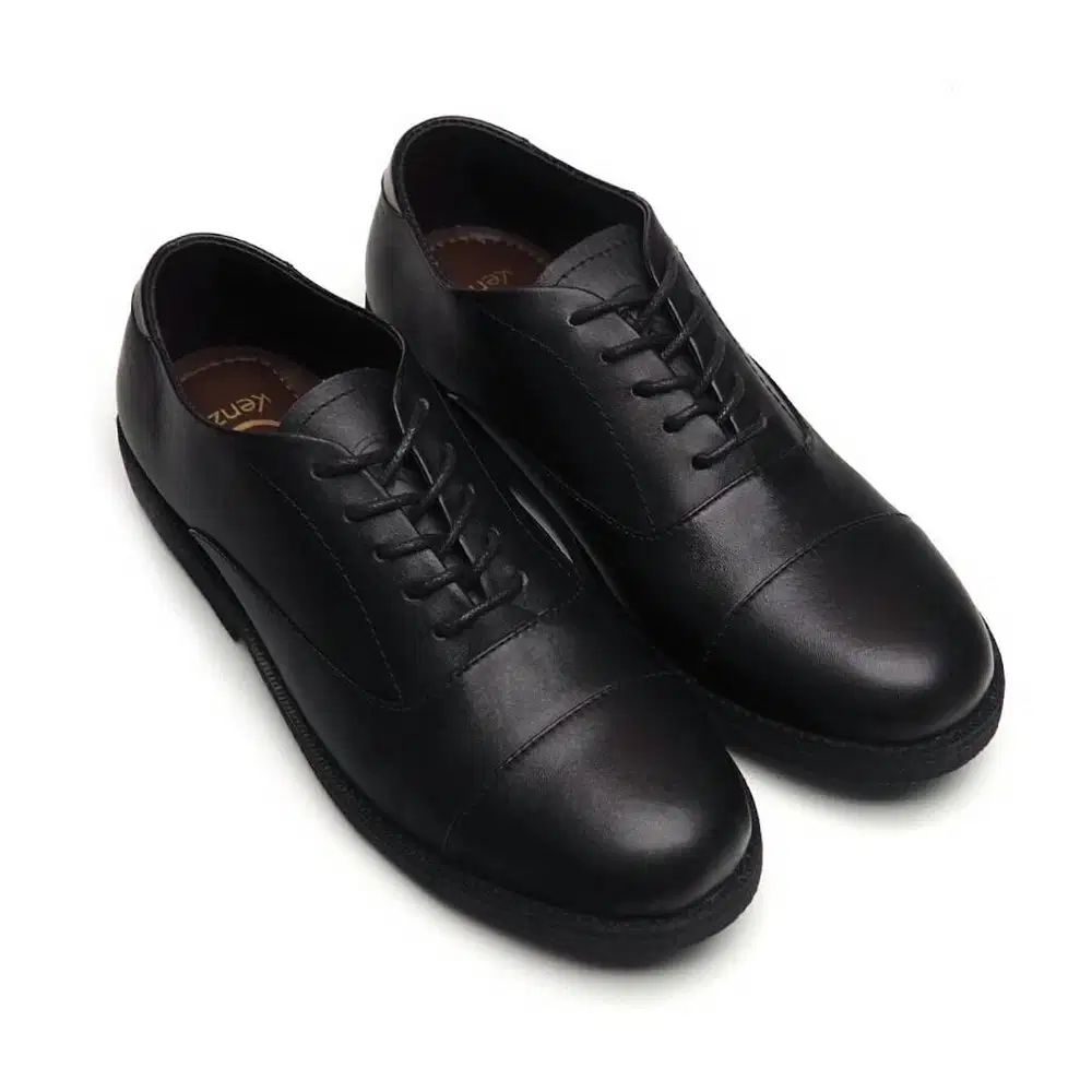 Sepatu Kerja Kulit Original Kenzio Oxford 02 Full Black TotoSuryo