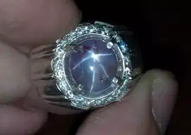 Dijual natural 4.9 crt purple safir stars srilangka ring perak