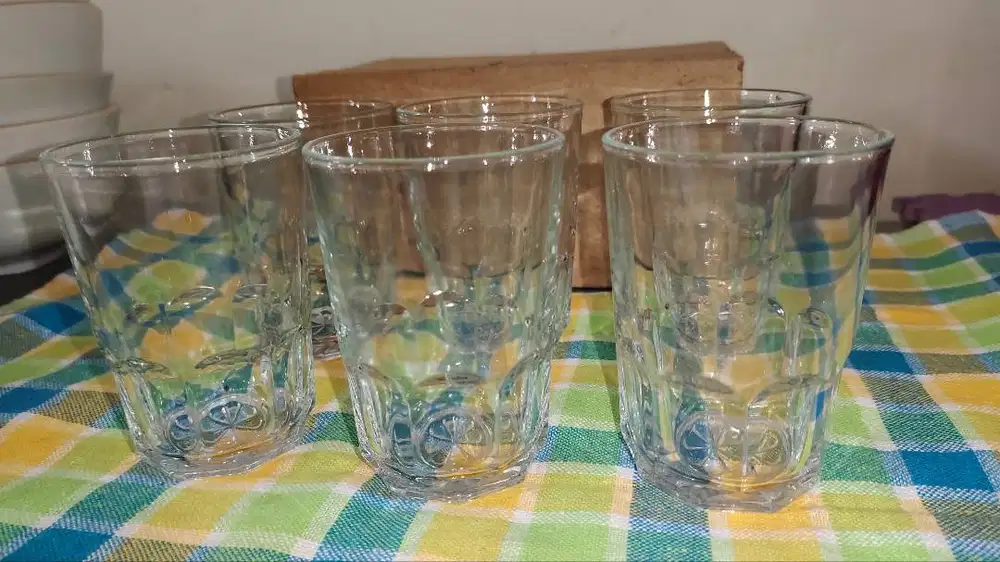 Gelas Clear  base segi-8 (P-38) 6 pcs Murah