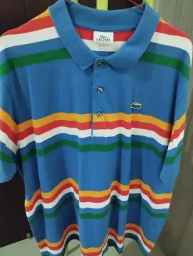 KAOS POLO PRIA LACOSTE ORI MOTIF GARIS-PELANGI LINGKAR DADA +-120CM