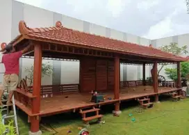 Jual Gasebo pertemuan ukuran besar bahan kayu mahoni