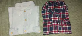 2 pcs kemeja wanita kotak kotak dan denim