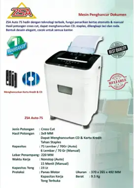 Mesin Penghancur Kertas/ Paper Shredder ZSA Auto 75