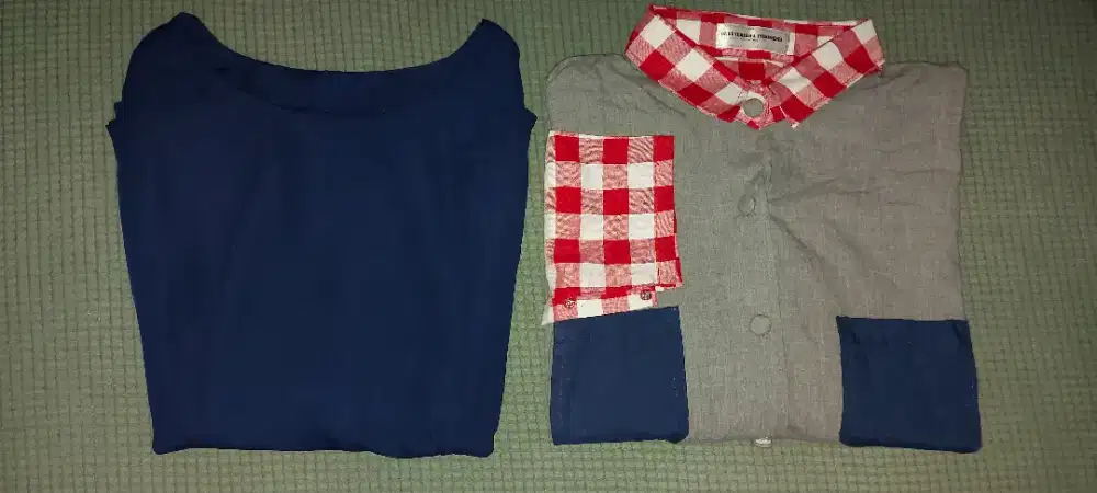 2 pcs atasan wanita dan kemeja merek queenerikha indonesia