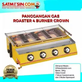 Mesin pemanggang ikan, ayam, sosis,sate dll/roaster gas 4 tungku +kaca