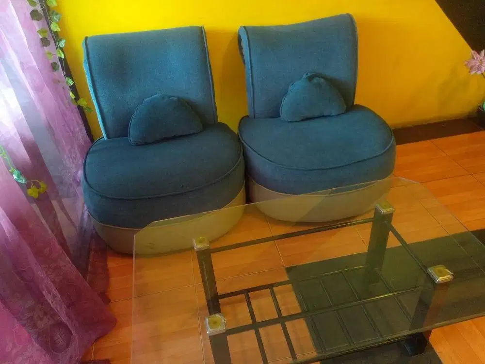 Set 2 Sofa Single + Meja Kaca Modern