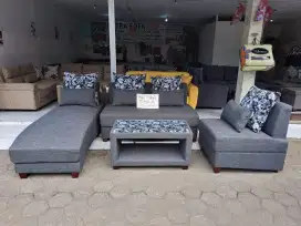 Sofa alexa warna abu2 tua+ meja bunus bantal4besar bantal 4 kecil