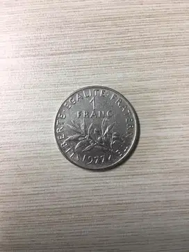 Di Jual Koin, Logam Kuno Franc 1 Liberte Egalite Fraternite Tahun 1977