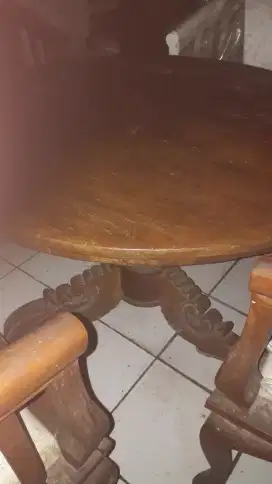 Meja bulat  kuno antik jati diameter 90 cm top table tanpa sambungan