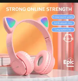 Headphone Bluetooth NEW LED CAT Earphone (mic + tlp) Led Light Ear