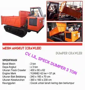 JUAL DUMPER CRAWLER IJL, TRAKTOR, SPAREPART, RUBBER TRACK /PAD SHOE