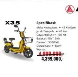 SEPEDA LISTRIK MOTOR ELEKTRIK KUANGYU X3.5 HARANSI RRSMI KREDIT COD OK