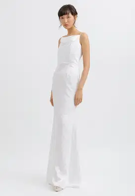 Drapery Neck Backless Maxi Dress in White