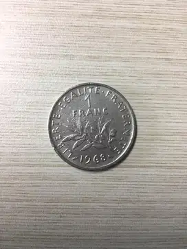 Di Jual Koin, Logam Kuno Franc 1 Liberte Egalite Fraternite Tahun 1968