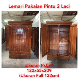 Lemari pakaian jati pintu 2 laci