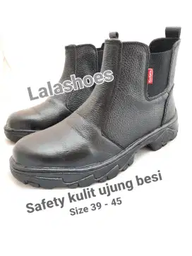 Sepatu safety boot kulit asli model elastis