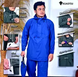 Jas Hujan Kangguru Bahan PVC Setelan Baju Celana Dewasa Pria Wanita