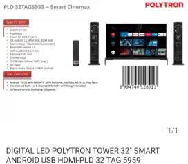 LED TV POLYTRON SMART ANDROID PLD32TAG9855