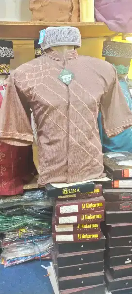 Baju taqwa/koko executif exlusif kain katun timbul liris lengan pendek