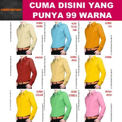 Hem Cowok Pria Panjang Polos Formal KUNING GOLKAR HIJAU STABILO PINK