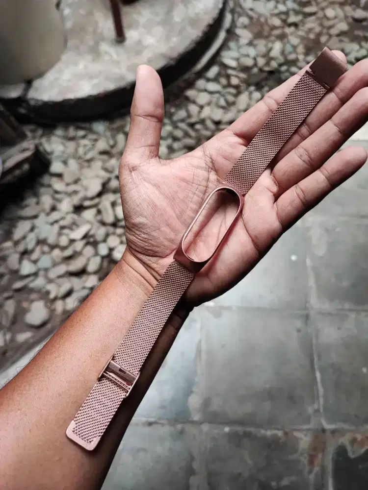 Rantai Stainless Rose Gold Tali Strap Jam Tangan Xiaomi Mi Band 5