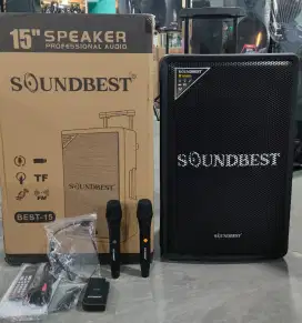 Paket speker karaoke portabel SOUNDBEST 15 inci free 4 mic