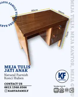 Meja tulis 1/4 biro 80x50 Jati. kuning cokelat