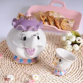 lanbeijia set teko cangkir teh mrs potts beautty and the beast kramik