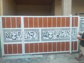 Pintu dorong motip plat coting dan grc