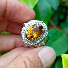 Cincin Batu Permata Natural MADEIRA CITRINE Quartz + Memo (5,25ct)