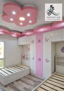 Interior desain kamar tidur,almari pakaian/wardrobe,dipan,backdrop tv