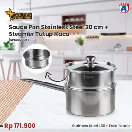 Sauce pan stainless 20 cm + steamer tutup kaca