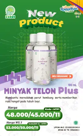 Minyak Telon Plus HNI Ori,  100ml